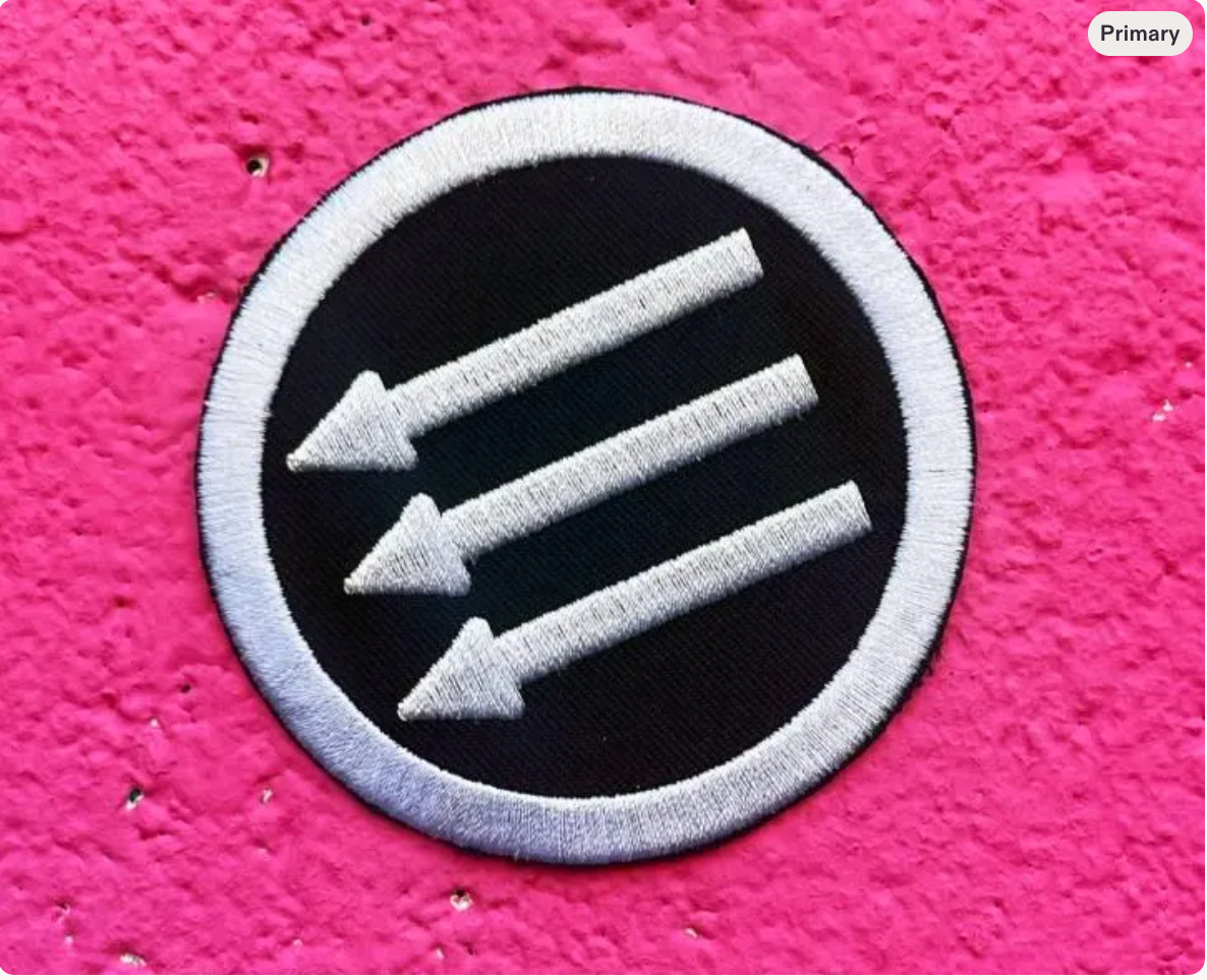 3" Iron Front Patch: Antifascist Three Arrows Embroidered Applique