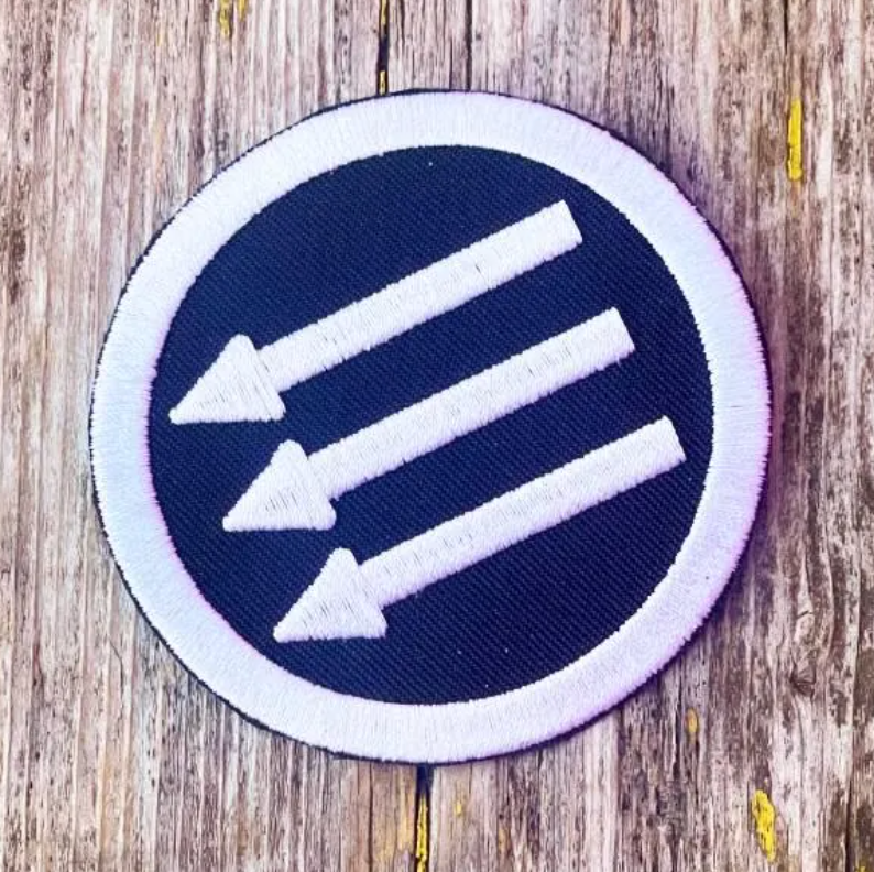 3" Iron Front Patch: Antifascist Three Arrows Embroidered Applique