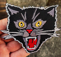 WildCat Black Cat Iron On Embroidered Patch, Punk Rockabilly Biker Traditional Tattoo Applique