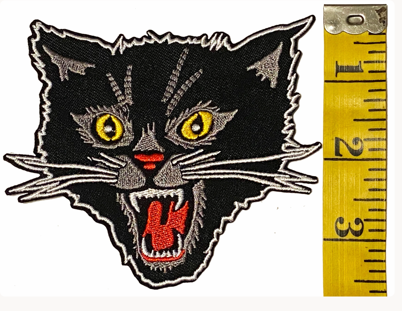 WildCat Black Cat Iron On Embroidered Patch, Punk Rockabilly Biker Traditional Tattoo Applique