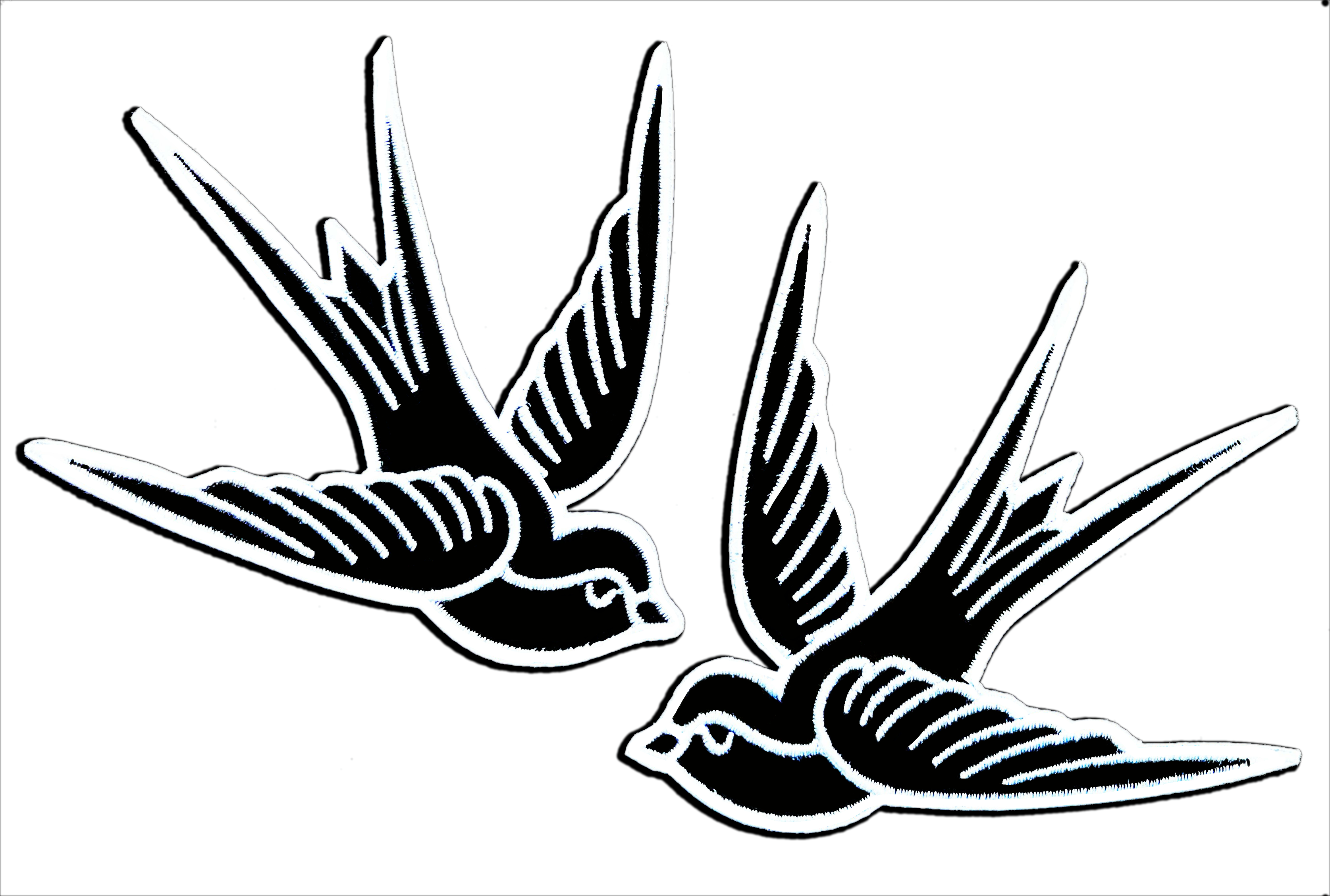 Black & White Swallow Iron On Embroidered Patch Set (2), Father Panik Original Art