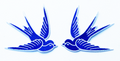 Blue & White Swallow Iron On Embroidered Patch Set (2), Father Panik Original Art