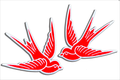 Red & White Swallow Iron On Embroidered Patch Set (2), Father Panik Original Art